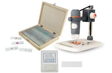 Image of Celestron Handheld Digital Microscope 44308 w/ 100 Prepared Slides and Blank Slide Set