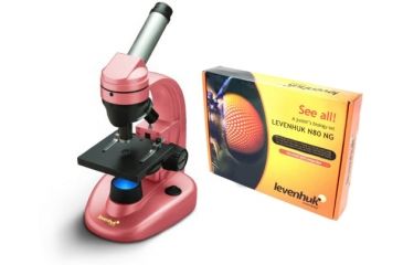 Image of Levenhuk 1280x NG Microscope, Rose, with Levenhuk See All Prepared Slides Set
