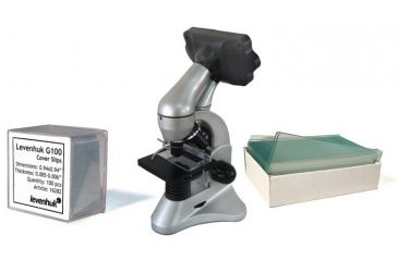 Image of Levenhuk D70L Digital Biological Microscope, Silver, with Blank Slides and Cover Slips Set