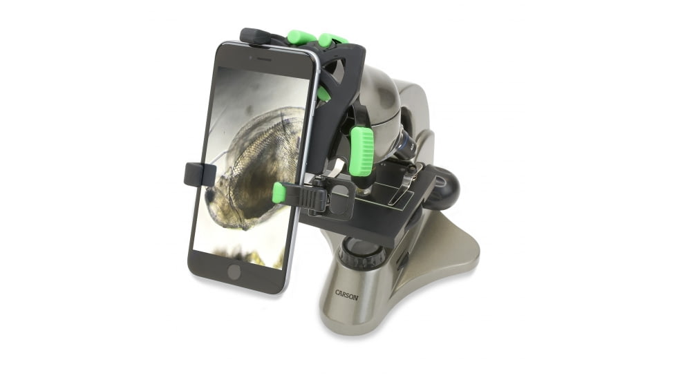 Carson 100-1000x Table Top Microscope w/Universal Smartphone Adapter for Microscopes, Black/Gray, MS-100SP