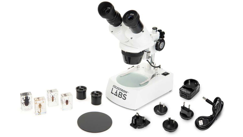 Celestron Labs S10-60 Stereo Microscope,10x,20x Eyepieces,Two Sets of Objective Lenses,1x,3x 44208