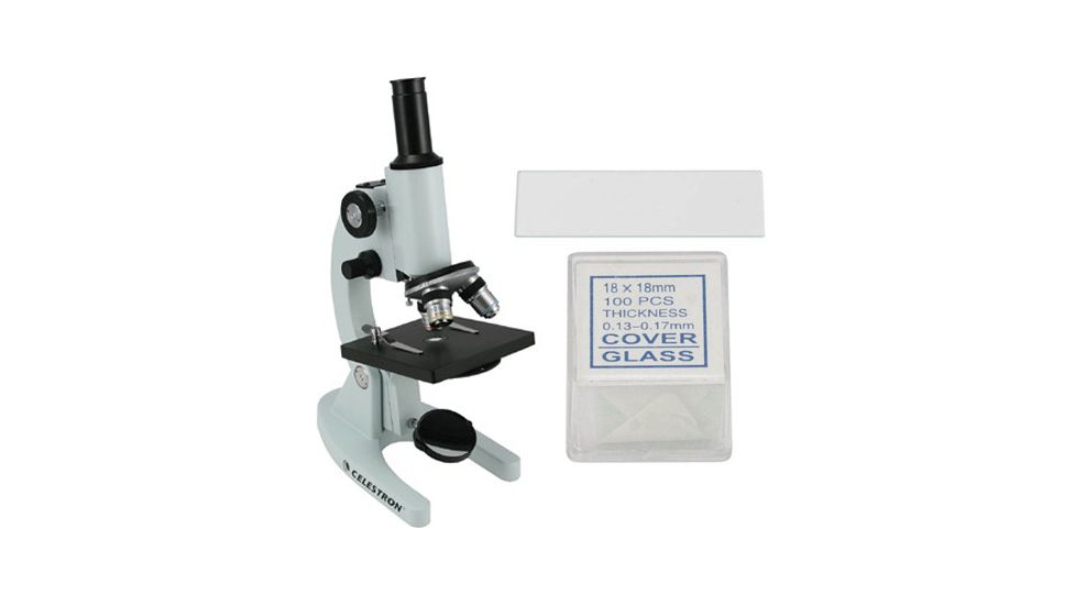 Celestron Compound Laboratory Biological Microscope 44102 with Free Celestron Blank Slides - 72 piece box 44416 &amp; Free Celestron Cover Slips - 100 piece box 44418