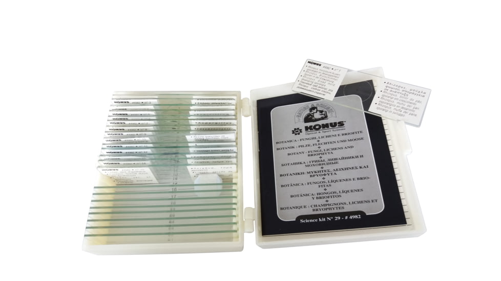 Konus Prepared Slides for Konus Kids Microscopes, Set of 15, Fungi, Lichens, and Briophyta 4982
