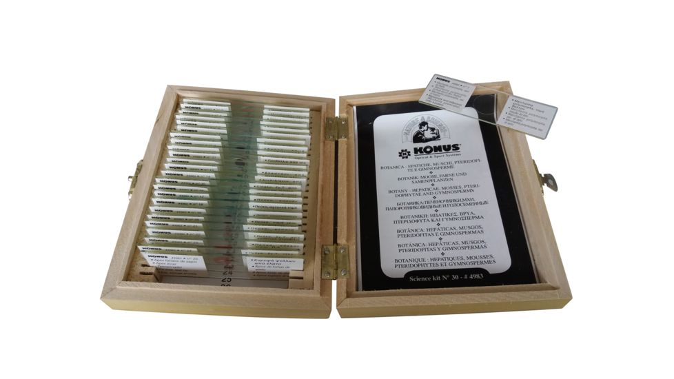 Konus Prepared Slides for Konus Kids Microscopes, Set of 25, Botany, Hepaticae, Mosses, Pteridophytae and Gymnosperms 4983