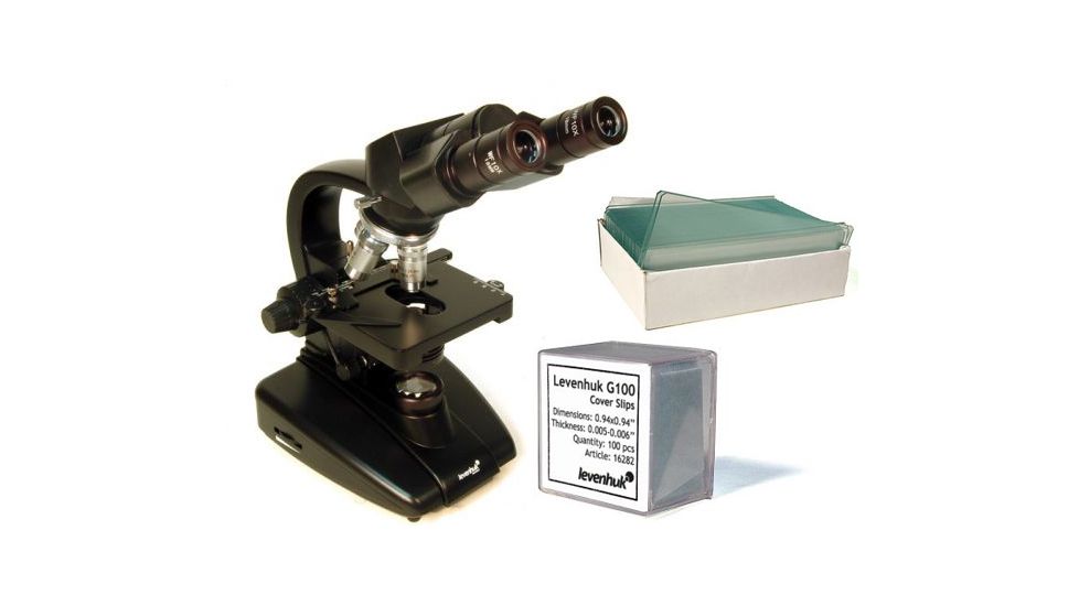Levenhuk 625 Biological Microscope, Black, with Blank Slides and Cover Slips Set