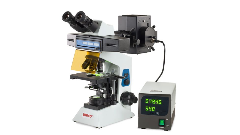 UNICO Epi-Fluorecence Binocular Microscope w/Seidentopf Head, EPI-fluorescent Attachment w/BlueB3, GreenG3,UV3 filters, Incident 100W Illuminator&amp;Power Supply, G506