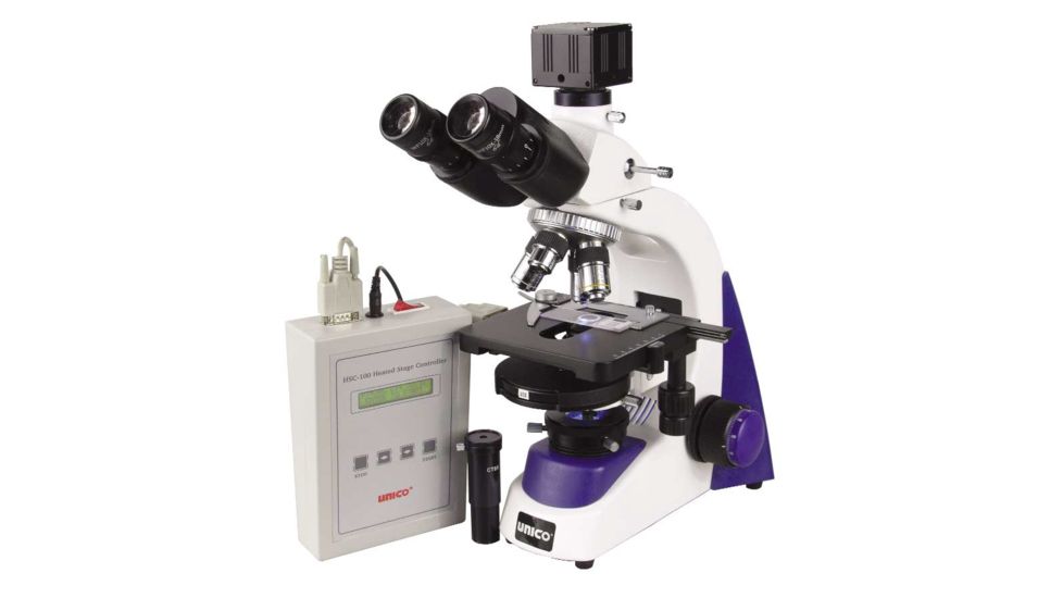 Unico G393PL-LED Microscope Trinocular WF10X 4, 10, 40, 100X Plan Heated Stage  Abbe N.A. 1.25 LED Illuminated G393PL-LED